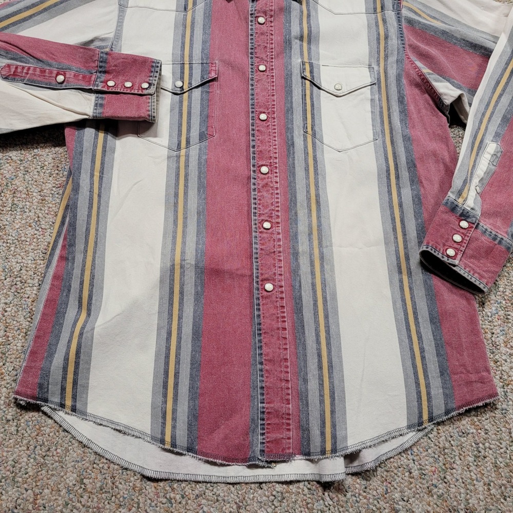 Wrangler Brushpopper Western Shirt‎ Men Large Multicolor Striped Pearl Snap Fade - Picture 3 of 10